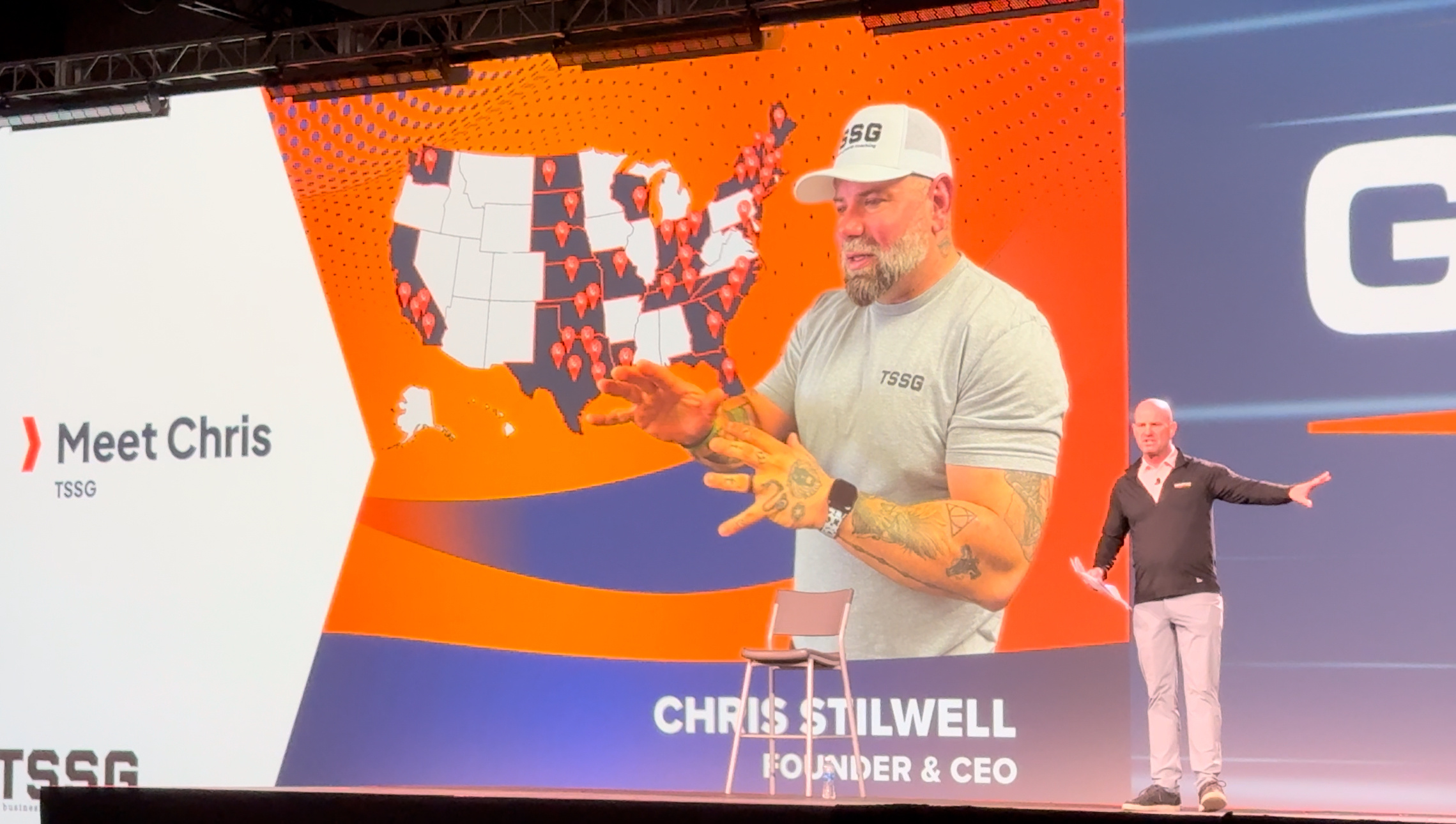 TSSG featured on stage at an industry event